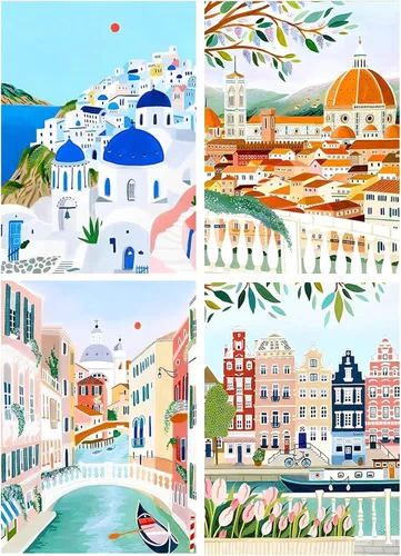 Vista 18 de Yeaqee Juego de 4 piezas de arte de diamantes, pintura de bricolaje para adultos, decoración estética de diamantes, decoración de habitación, lindas