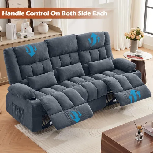 Vista 5 de MAHOMICO Sofá reclinable con portavasos para sala de estar, manual de 3 asientos, sillón reclinable de gran tamaño con ergonómico, bolsillo lateral