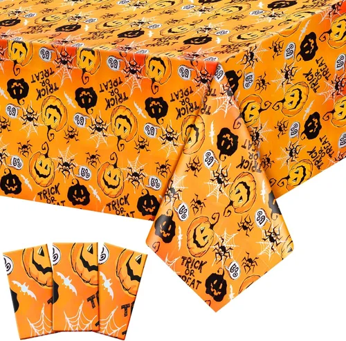 Vista 12 de Newwiee Paquete de 3 manteles de Acción de Gracias de 108 x 54 pulgadas, manteles de plástico desechables de otoño, mantel rectangular impermeable