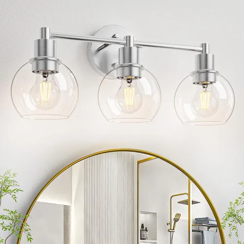 Vista 15 de 2 lámparas de baño, luces de tocador negras, luces de tocador de baño de granja, 2 luces, globo negro mate, accesorio de iluminación sobre espejo