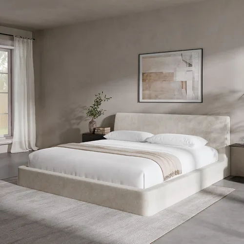 Vista 4 de RECCI AirFrame - Base de cama tamaño King con cabecera ergonómica acolchada de espuma en ángulo, marco de cama de plataforma de diseño minimalista