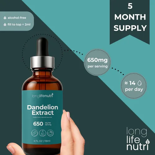Vista 10 de Gotas líquidas de extracto de raíz de diente de león, procedentes de Taraxacum Officinale, 4 onzas líquidas para digestión natural y bienestar