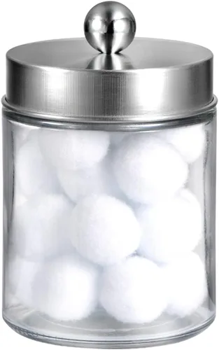 Vista 9 de Amolliar Apothecary Tarros organizador de tocador de baño, tarro de encimera con tapa de almacenamiento, soporte dispensador de vidrio para Qtips
