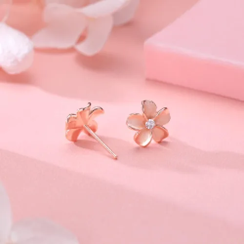 Vista 5 de Reffeer Aretes de tuerca de plata de ley 925 maciza con diseño de flor de plumeria para mujeres y adolescentes