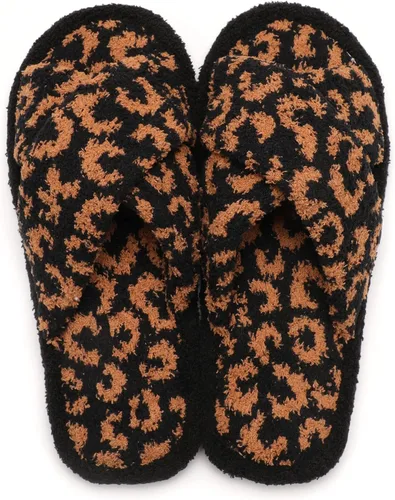 Vista 3 de MIRMARU Pantuflas de casa con estampado de animales para mujer, cómodas, mullidas, con puntera abierta, banda cruzada, para interiores y exteriores