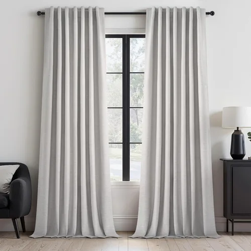 Vista 19 de Topfinel Cortinas opacas, blanco beige, 2 paneles, ventanas pequeñas, textura, mezcla de lino, bohemia, abedul, rural, gancho, bolsillo trasero