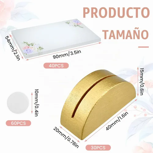Vista 2 de 30 soportes para números de mesa de madera semicircular dorados, 40