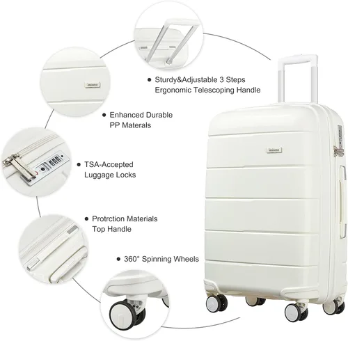 Vista 5 de Joyway maleta de equipaje, Blanco, Equipaje Spinner Ruedas Hardside Equipaje 8pcs Set Ligero Pp Durable Equipaje Con Tsa Lock..