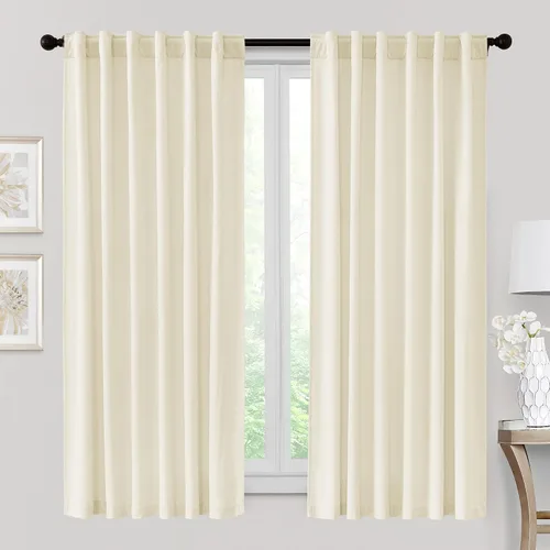 Vista 66 de RYB HOME Cortinas 100% opacas de terciopelo blanco para dormitorio, pestaña trasera y bolsillo para barra, aislamiento térmico, cortinas