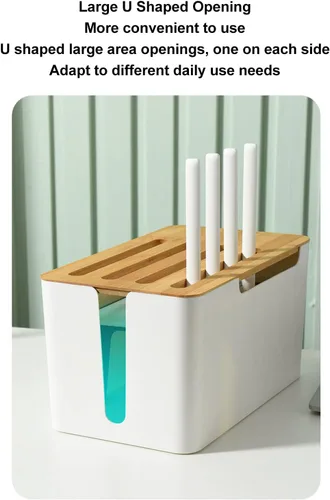 Vista 5 de Caja de almacenamiento de enrutador, regleta de alimentación y organizador de cables, estante de enrutador de madera, cubierta de enrutador