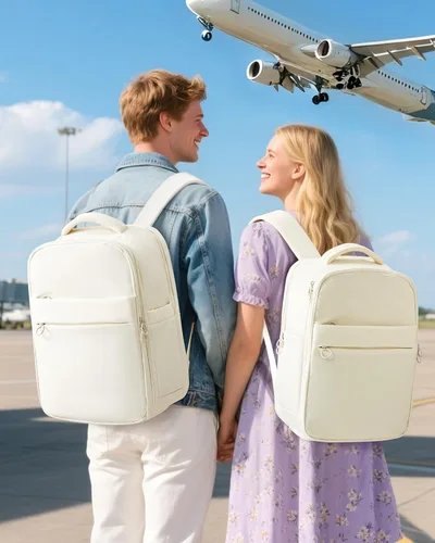 Vista 8 de Mochila de viaje grande al vacío con bomba,Mochilas para laptop para mujeres y hombres,Mochila de transporte,Bolsa de viaje para artículos Beige