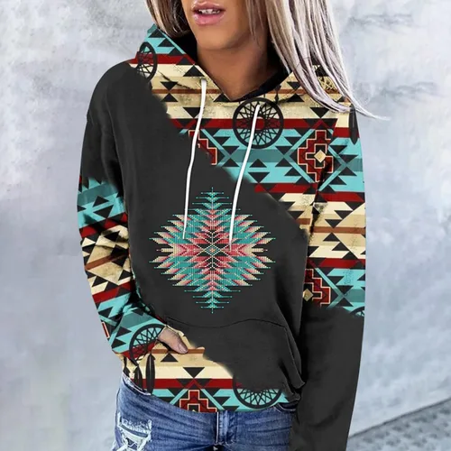 Vista 15 de Sudaderas con capucha azteca occidental para mujer, sudaderas de manga larga con gráficos vintage, camisetas de vaquera, ropa 2023
