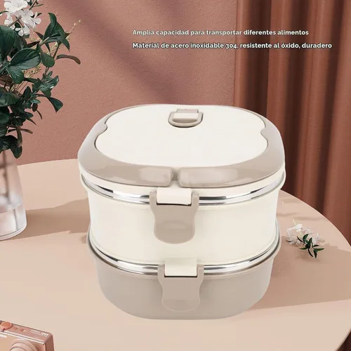 Vista 3 de Contenedor de alimentos aislado, lonchera térmica aislada, caja térmica de acero inoxidable con diseño sellado a prueba de fugas, apto
