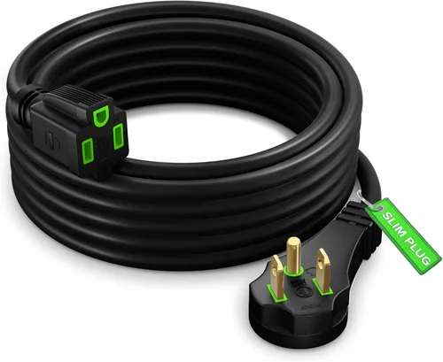Vista 17 de Maximm Cable de extensión de enchufe plano, 1 pie, negro, perfil bajo 16AWG