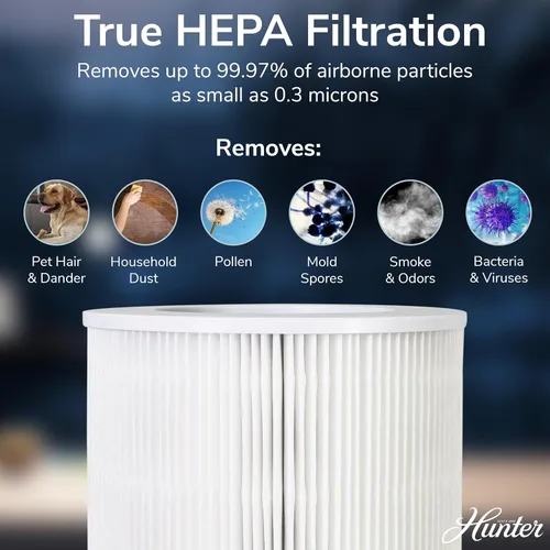 Vista 4 de Hunter Fan Company HP670 True HEPA - Purificador de aire para alergias, elimina el polvo, el humo, el moho y el polen, cubre hasta 195 pies Negro