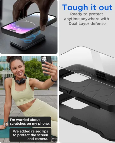 Vista 5 de AICase Funda para iPhone 14 Pro Max con protector de pantalla de vidrio + lente de cámara, resistente protección contra caídas, cuerpo completo