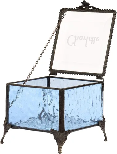 Vista 2 de Joyero personalizado grabado decorativo para tocador, vitral, recuerdo -J Devlin Box EB217-1 (azul)