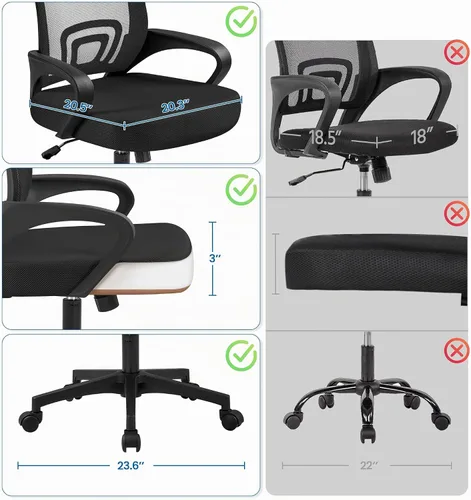 Vista 4 de Yaheetech Silla de oficina de malla con respaldo medio, ajustable, ergonómica, silla de trabajo para computadora, giratoria rodante con soporte