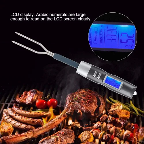 Vista 5 de Tenedor de cocina digital, con pantalla LCD, termómetro digital preestablecido para carne, interruptor de ℃/℉ para carne, barbacoa, tenedor
