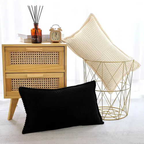Vista 7 de OTOSTAR Fundas de almohada decorativas de pana a rayas con empalme, fundas de almohada bohemias súper suaves, almohadas decorativas con textura