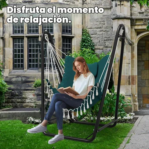 Vista 2 de Silla hamaca con soporte, silla colgante resistente con soporte, para interiores y exteriores, soporte resistente para silla oscilante, carga máxima