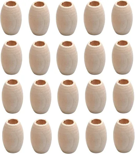 Vista 16 de Woodeni - 160 piezas de cuentas de madera ovaladas de 17 x 14 mm en Beige, Café, Marrón y Negro, cuentas de madera de barril con agujero grande