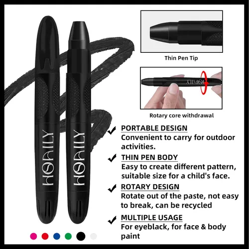 Vista 2 de HOSAILY Palo negro para ojos, pintura facial deportiva para sóftbol, béisbol, fútbol, lacrosse, pintura corporal crema de larga duración
