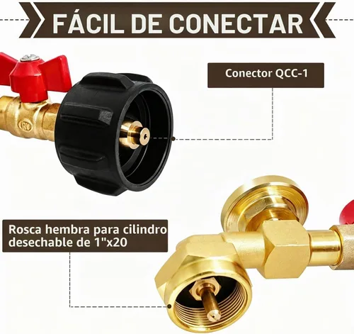 Vista 2 de Adaptador de Recarga de Propano para Tanques de 1 Libra, Adaptador de Propano de 20 libras a 1 libra Convertidor con Válvula Medidora, Adaptador