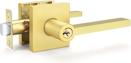 Vista 11 de EHOMEWARE Juego de manijas dobles para puerta delantera, paquete de 1 manija de puerta cuadrada de latón satinado, combinación de perilla de puerta
