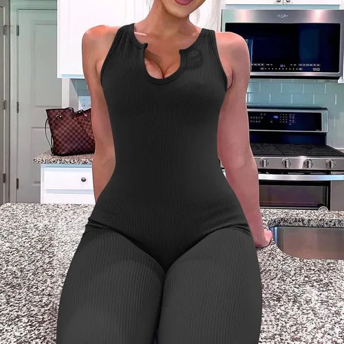 Vista 3 de ECHOINE Overol de yoga de una pieza para mujer, sexy, sin mangas, a la moda