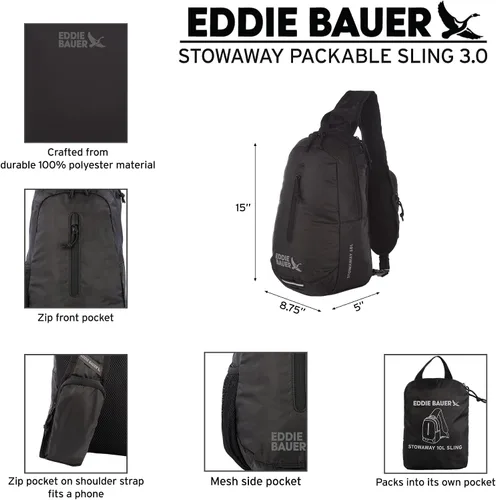 Vista 2 de Eddie Bauer Stowaway - Bolso bandolera plegable Viajes Exterior Ligero Compacto Nylon Ripstop, Granate-10L