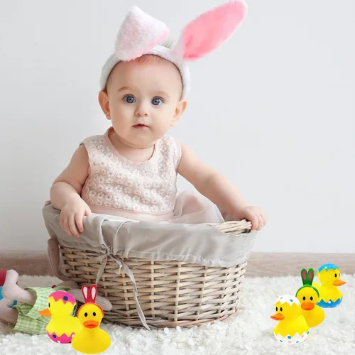 Vista 6 de Pato de goma de Pascua, conejo, conejo, paquete de seis patitos para niños, huevos de Pascua, regalos de cumpleaños, baby showers, actividades