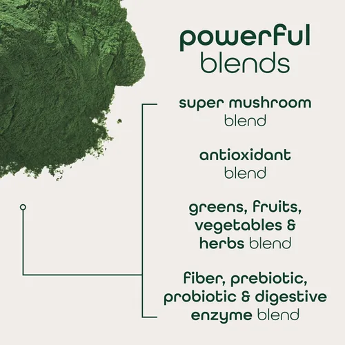 Vista 6 de Zena Nutrition Polvo orgánico Super Greens, más de 70 superalimentos, 0 azúcar, fibra 5G, espirulina, clorella, antioxidantes