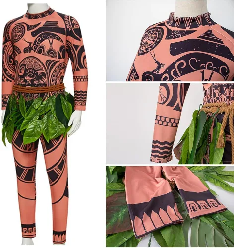 Vista 4 de LIFEPATH88 Maui Tattoo T-ShirtPants Halloween Cosplay Disfraz Adulto para Hombres y Mujeres Conjunto de peluca