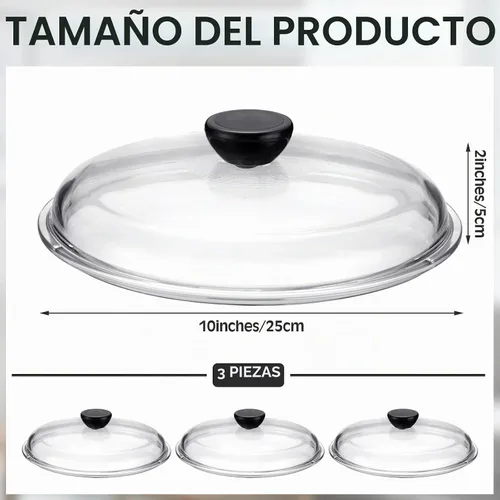 Vista 2 de LemonRoad Paquete de 3 cubiertas de vidrio para salpicaduras de microondas de 10 pulgadas para alimentos, cubierta de utensilios de cocina de vidrio