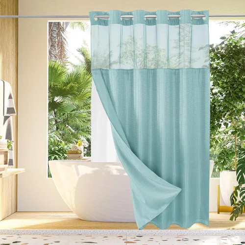 Vista 13 de Gibelle: cortina de ducha pequeña para baño de 36x74, cortina de ducha de punto gofre con juego de forro de tela a presión, no necesita ganchos