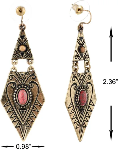 Vista 3 de Boho Vintage - Pendientes colgantes para mujer, aretes de latón, joyería étnica