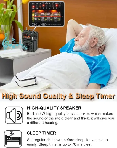 Vista 6 de ZHIWHIS Radio de onda corta con Bluetooth, radio portátil con temporizador de sueño, radios de onda corta Weather AM FM con el mejor sonido