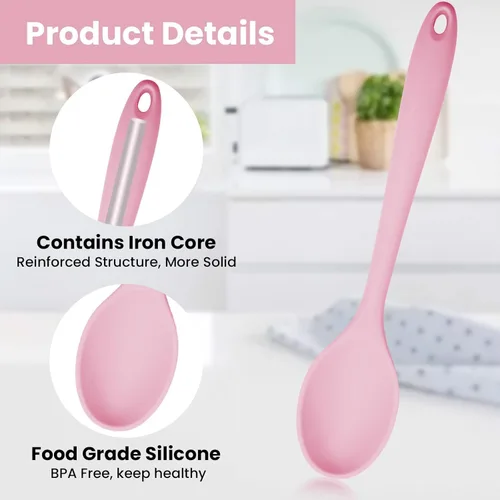 Vista 3 de Cuchara mezcladora de silicona Cuchara de cocina antiadherente para cocinar resistente al calor (rosa)