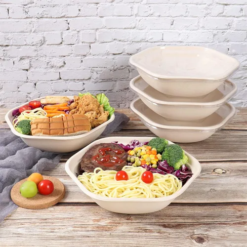 Vista 5 de Ensaladeras desechables de 37 onzas con tapas, contenedor de fibra vegetal, paquete de 20