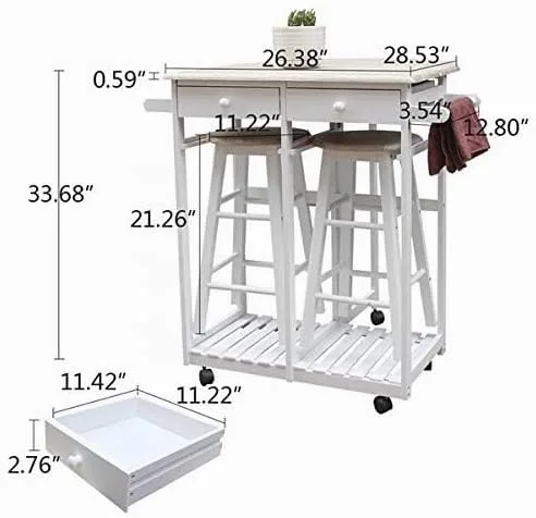 Vista 2 de Juego de mesa de comedor, barra de cocina plegable, carrito de desayuno con hojas colgantes para espacios pequeños, isla de cocina con ruedas