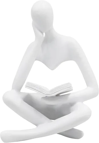 Vista 13 de Estatua de mujer de lectura, esculturas de pensador, adorno de arte abstracto, decoración de figura estética moderna, adecuada para el hogar, sala