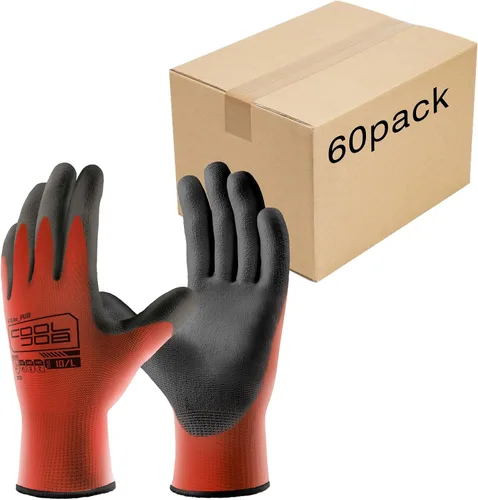 Vista 12 de COOLJOB Paquete de 12/60 pares de guantes de trabajo de seguridad a granel con revestimiento de poliuretano de agarre, guantes de punto sin costuras