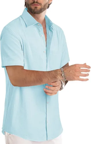 Vista 194 de JMIERR Camisas de vestir a rayas con botones y manga corta para hombre
