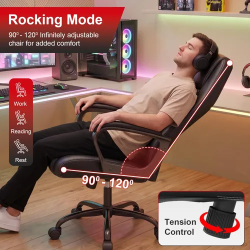 Vista 4 de FDW Gaming Chair Leather+Breathable Mesh Computer Chair Executive Support Ergonomic Office Desk Chair with Armrests 360° Swivel & Caster Five Star