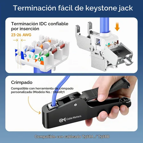 Vista 4 de Cable Matters [Listado UL] Paquete de 6 conectores Keystone Cat6A blindados de 10 Gbps