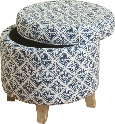 Vista 13 de HomePop Otomana tapizada redonda para almacenamiento Homepop Decoración del hogar Otomana redonda tapizada para reposapiés - Estampado Azul