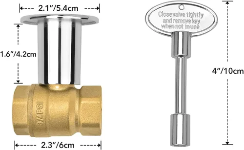 Vista 2 de Skyflame Kit de válvula de llave de gas recta de 3/4 pulgadas para chimenea con brida, llave de 3 pulgadas y 8 pulgadas, cromada