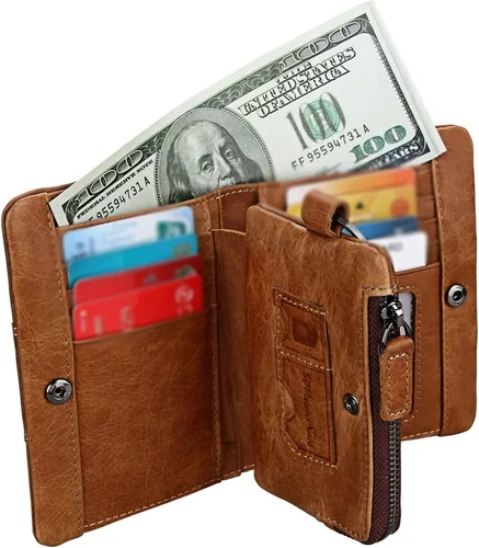 Vista 4 de TAUFE Men's Wallets, Casual Genuine Leather Wallet First Layer Cowhide Coin Pocket Vintage Crazy Horse Leather Men's Wallet