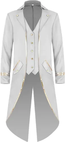 Vista 16 de Chaqueta larga estilo steampunk gótico medieval vintage para hombre, estilo victoriano, con botones, abrigo de golondrina, uniforme Azul